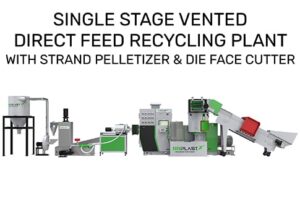 SINGLE STAGE VENTED DIRECT FEED RECYCLING PLANT WITH STRAND PELLETIZER & DIE FACE CUTTER, PLASTIC RECYCLING PLANT