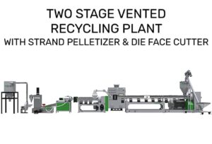 TWO STAGE VENTED RECYCLING PLANT WITH STRAND PELLETIZER & DIE FACE CUTTER, PLASTIC RECYCLING PLANT